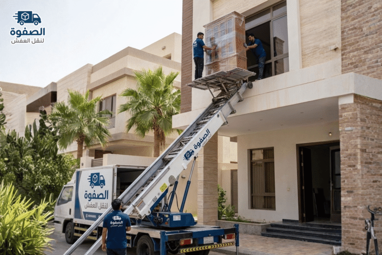 سيارات مجهزة وعمالة محترفة من شركة نقل عفش بالبدايع أثناء تغليف الأثاث المنزلي
